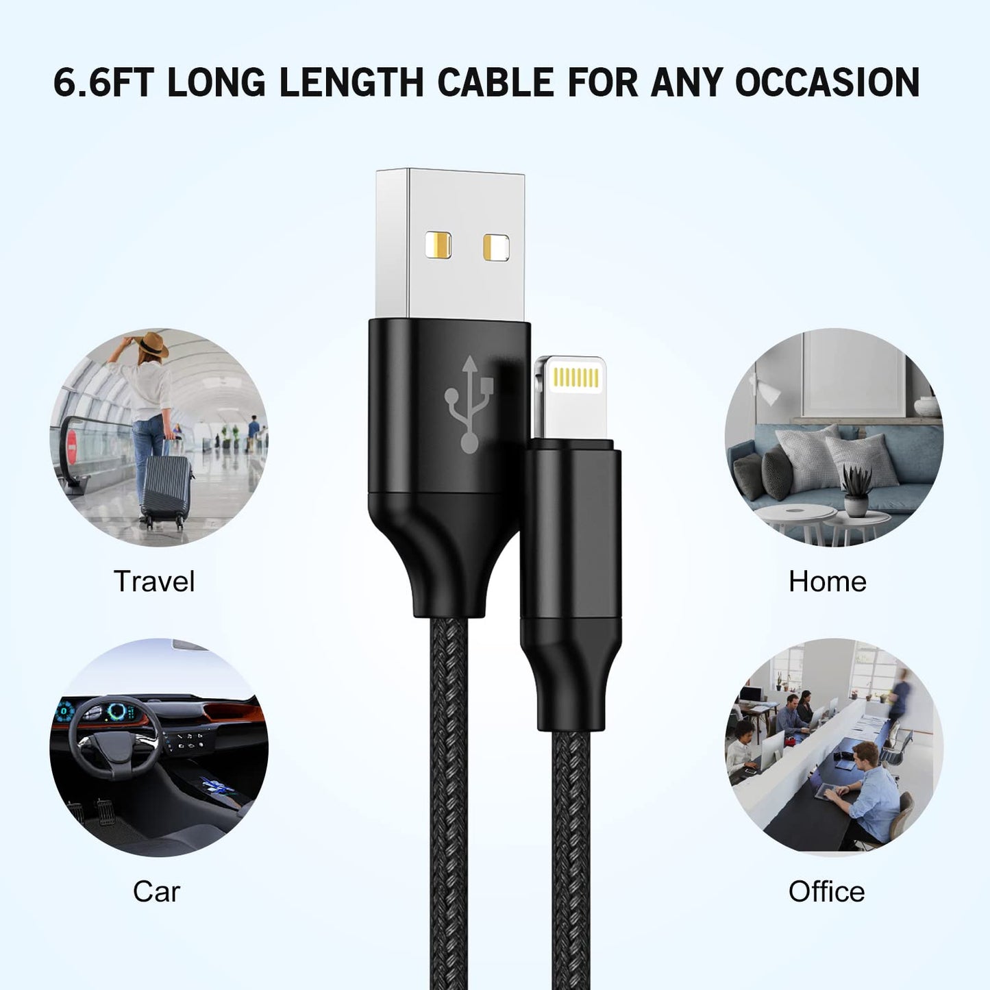 iPhone Fast Charger,2Pack Dual Port Wall Charger with Fast Charging 6.6FT Long Nylon Braided USB to Lightning Cable Cord Double Wall Charger Adapter Block Plug for iPhone 14 13 12 Pro Max 11 SE iPad