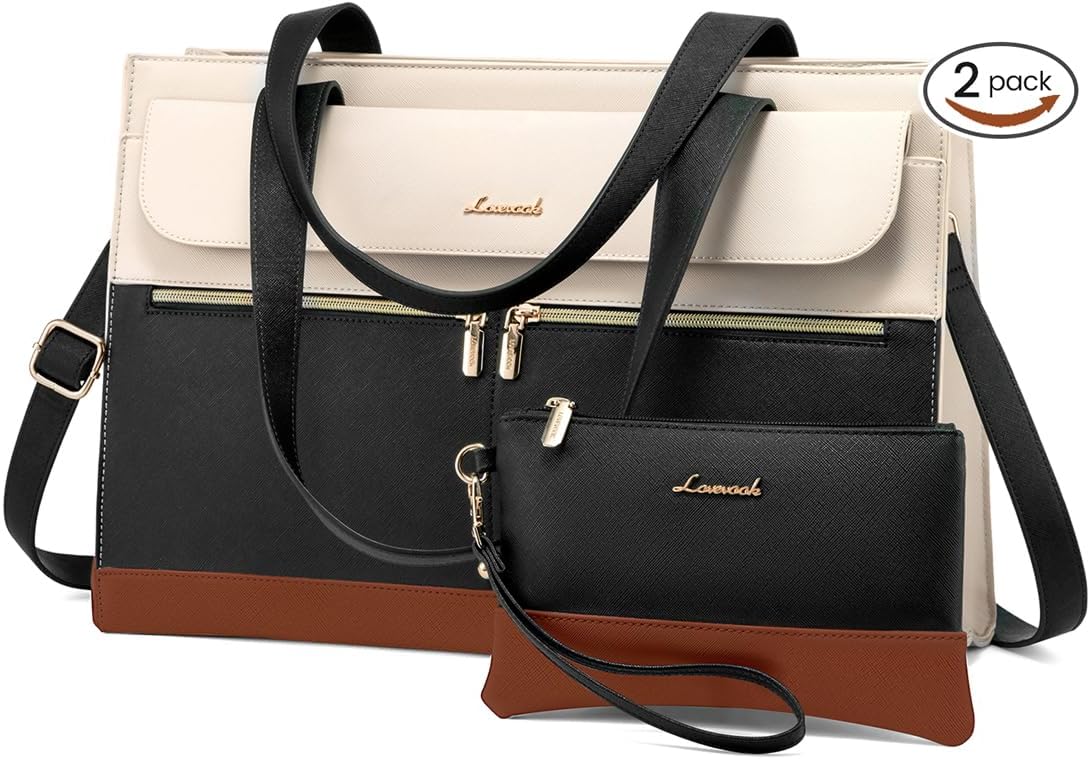 LOVEVOOK Laptop Bag for Women 15.6 Inch Laptop Tote Work Bag Professional Leather Computer Briefcase Waterproof Handbag Shoulder Bag Large Capacity Business Teacher Office Bag Crossbody Purse