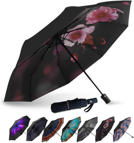 LLanxiry Compact Travel Umbrella, Mini Windproof Umbrellas for Rain & Sun, Small Lightweight Outdoor UV Umbrella, Portable Folding Umbrellas for Travel