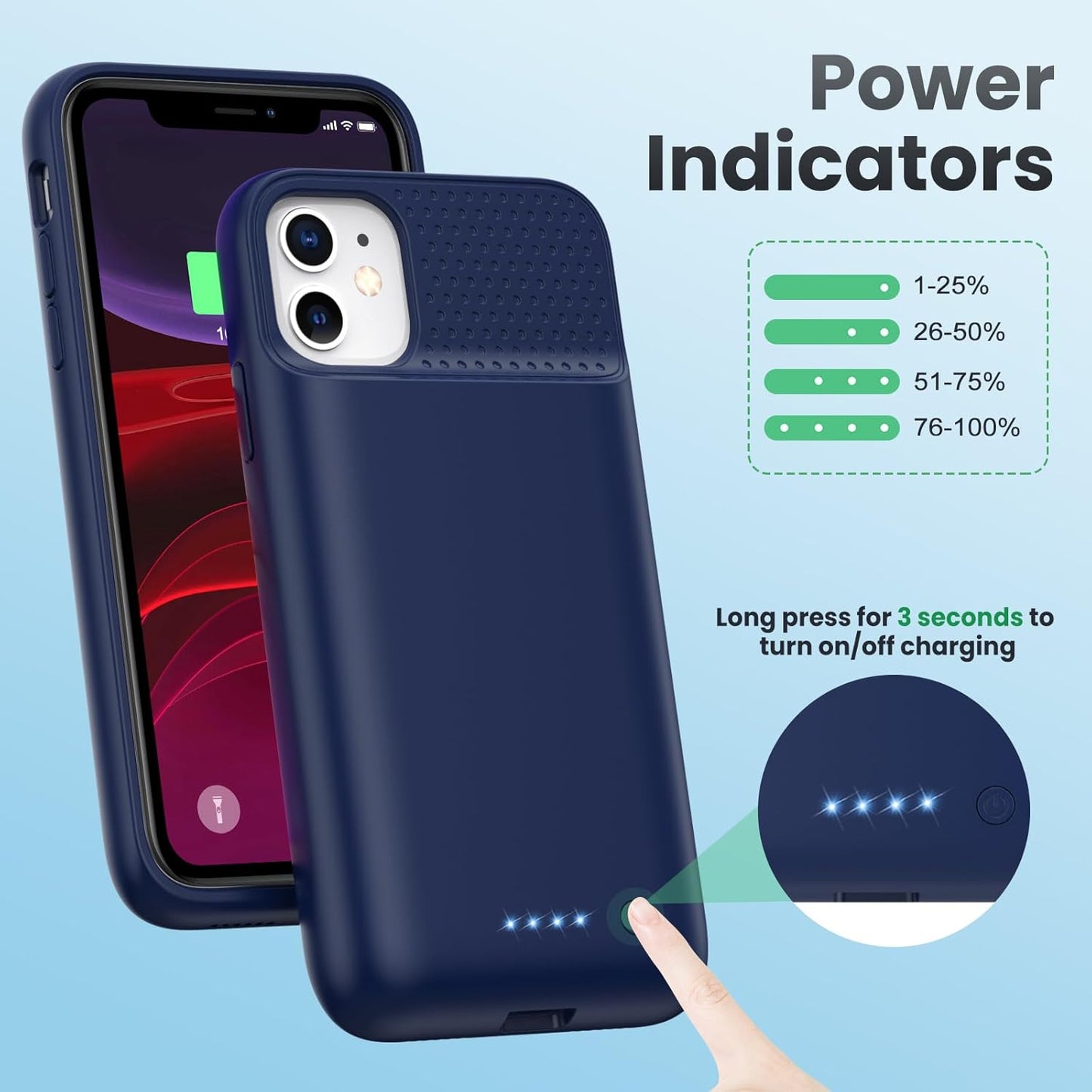 Battery Case for iPhone 11/XR (6.1inch),Upgraded 7500mAh Slim Portable Charger Case Cover,External Battery Pack Charging Case with Tempered-Glass Screen Protector for iPhone 11/iPhone XR (Blue)