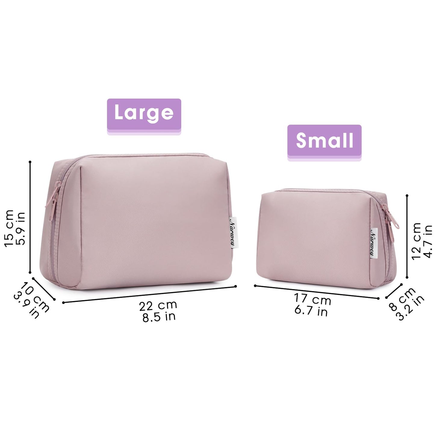 Narwey Cute Makeup Bag Travel Cosmetic Bag Organizer Toiletry Bag Make Up Bags with Compartments for Women Girls (Large, Dusty Rose)