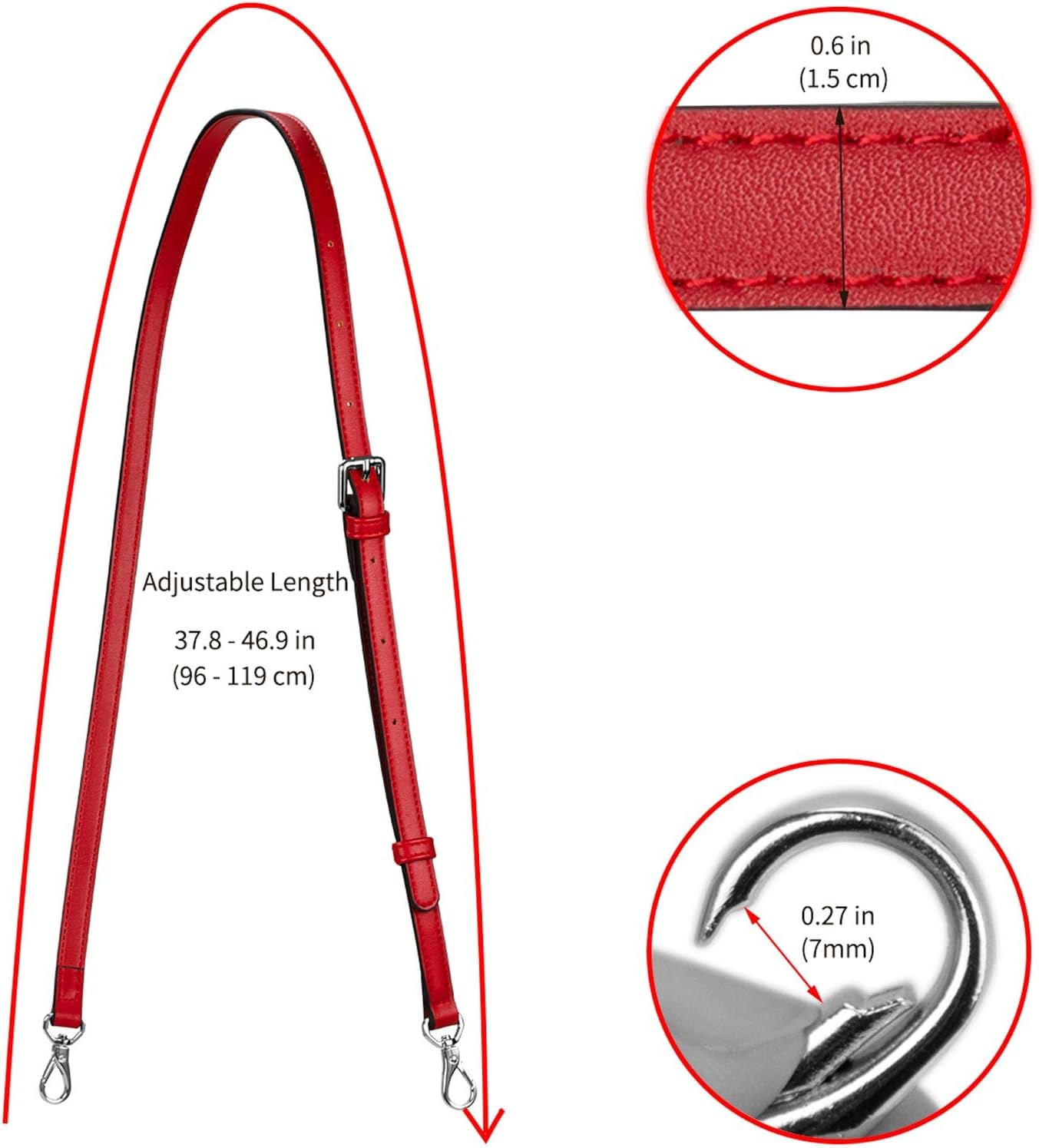 Allzedream Leather Purse Strap Replacement Crossbody Handbag Long Adjustable (Red, Silver Hardware)