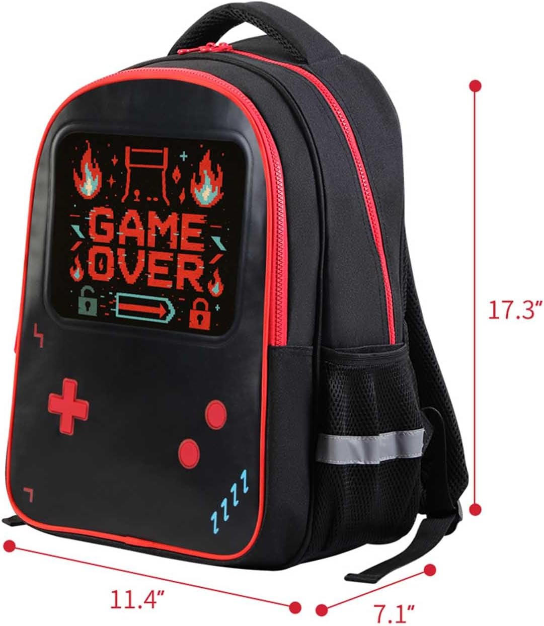 Gamer School Backpack for Boys | 17" Bookbag for Kids 6-12 | Leather-Front Design | Schoolbag for Children Teen Age 6+ | 2 Large Compartments, Mesh Bottle Pockets, Padded Back