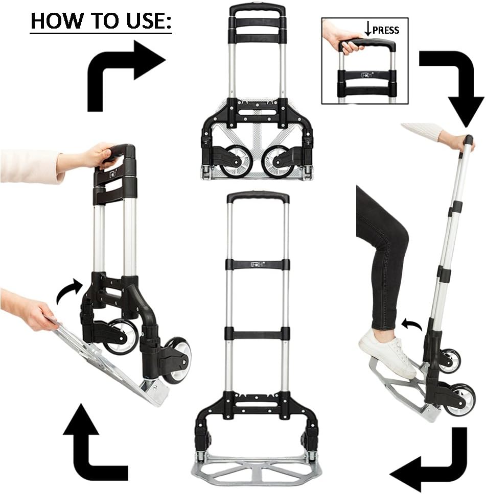 FCH Folding Hand Truck Aluminum Portable Folding Hand Cart 165lbs Capacity Hand Cart and Dolly Ideal for Home, Auto, Office,Travel Use,Black