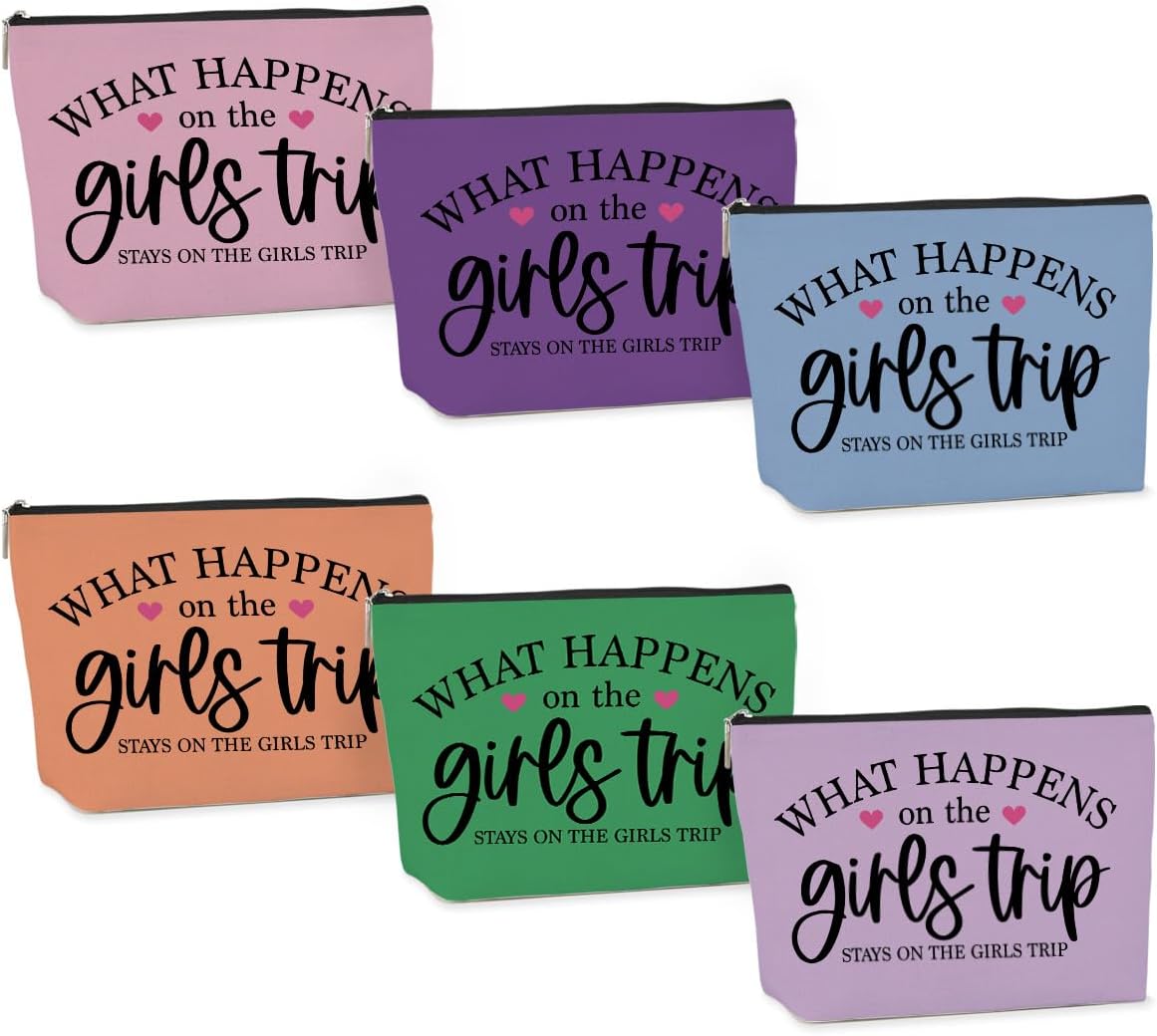 6 PCS Girls Trip Gifts Favors Girls Trip Bag Girls Trip Makeup Bag Girls Weekend Gifts for Women Girls Weekend Gifts Ideas for Mom Cosmetic Bag Weekender Bag for Women Christmas Holiday Vacation