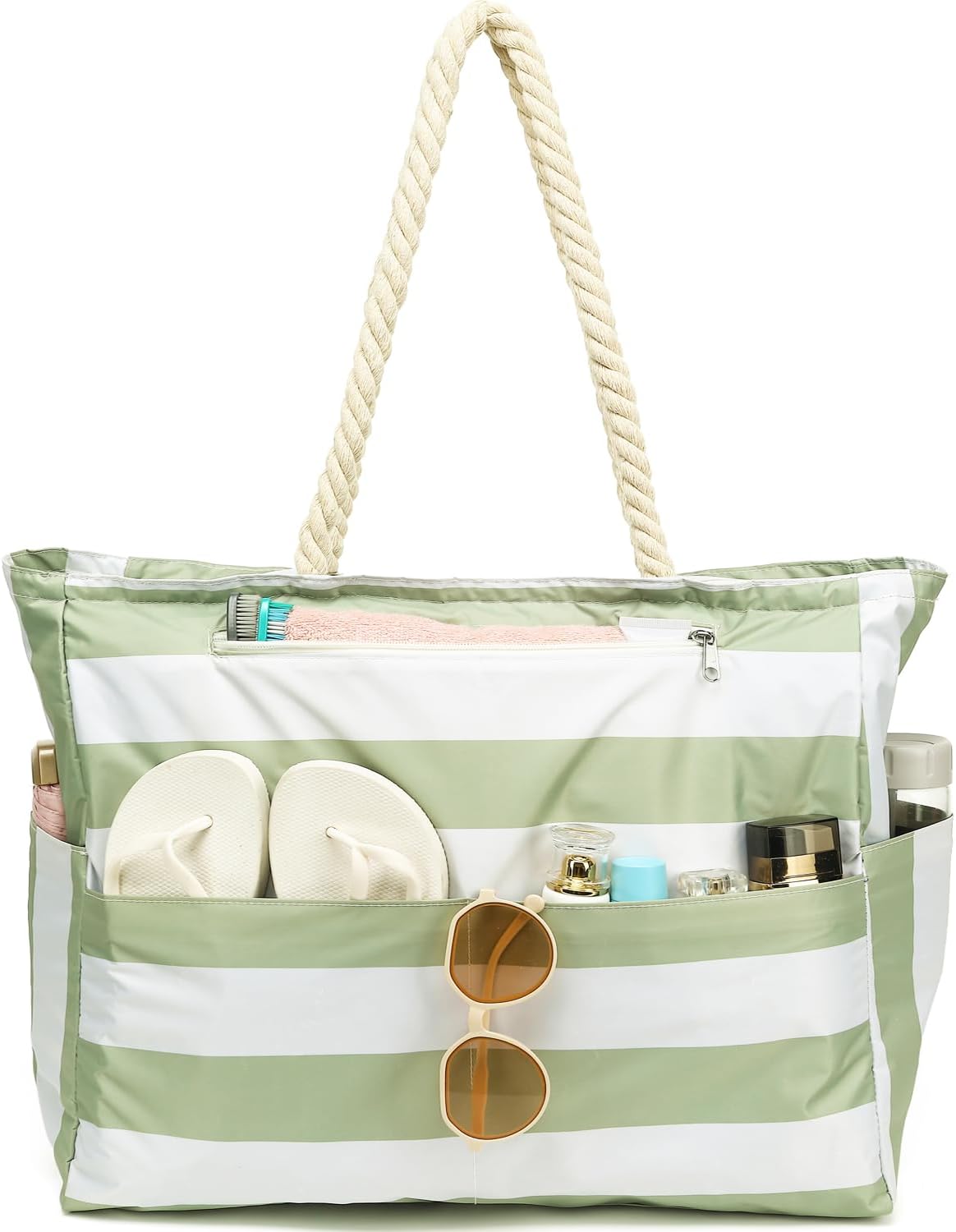 Large Beach Bag for Women, Waterproof Travel Tote Bag with Lunch/Wet Pocket for Weekender, Sandproof, Zipper Closure