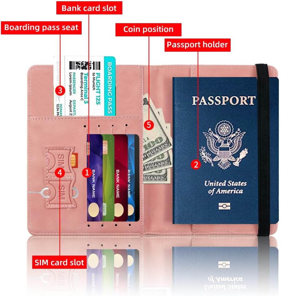 2-Pack Passport Holder Cover Wallet RFID Leather Passport Travel Wallet Elastic Strap Leather Card Case Accessories for Men Women