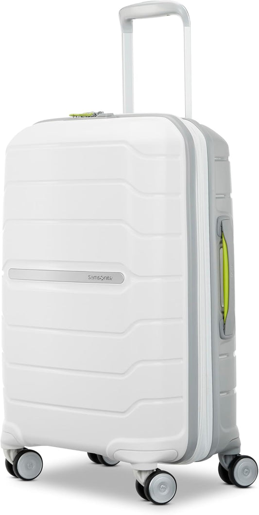 Samsonite Freeform Hardside Carry-On Luggage with Spinner Wheels - Hardshell Suitcase - TSA, Airline-Approved - Expandable Hard Shell, Smooth Rolling Wheels for Lightweight Travel - White/Grey