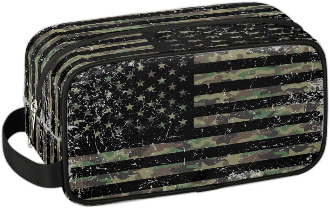 American Flag Travel Toiletry Bag Kit for Men Vintage USA 4th of July Cosmetic Makeup Bag for Boys Waterproof Shaving Bag Hanging Wash Bag Organizer for Toiletries Accessories