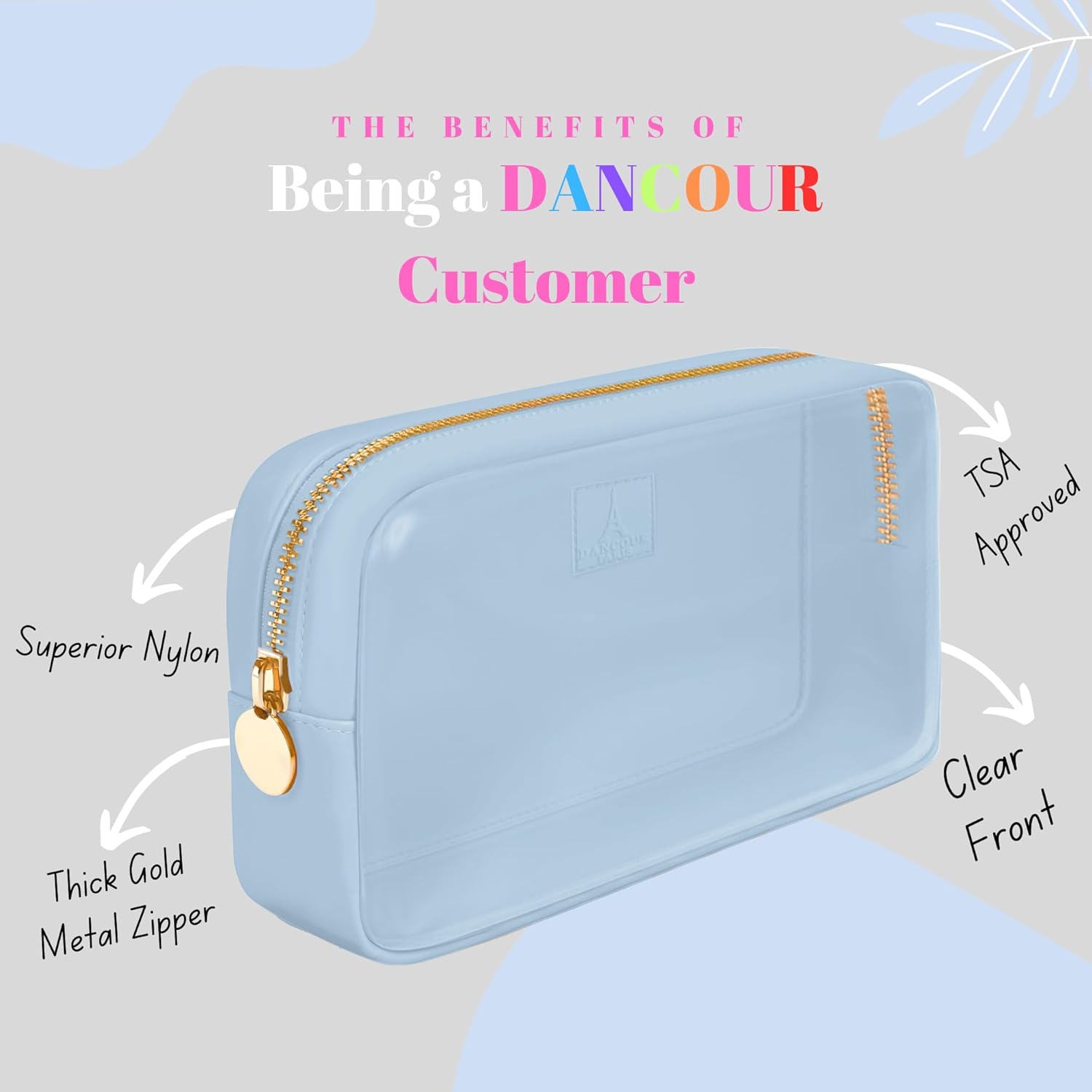 Small Clear Makeup Bag – Mini Pouch for Purse, Cosmetic Travel Case, Clear Cosmetic Bag, Light Blue