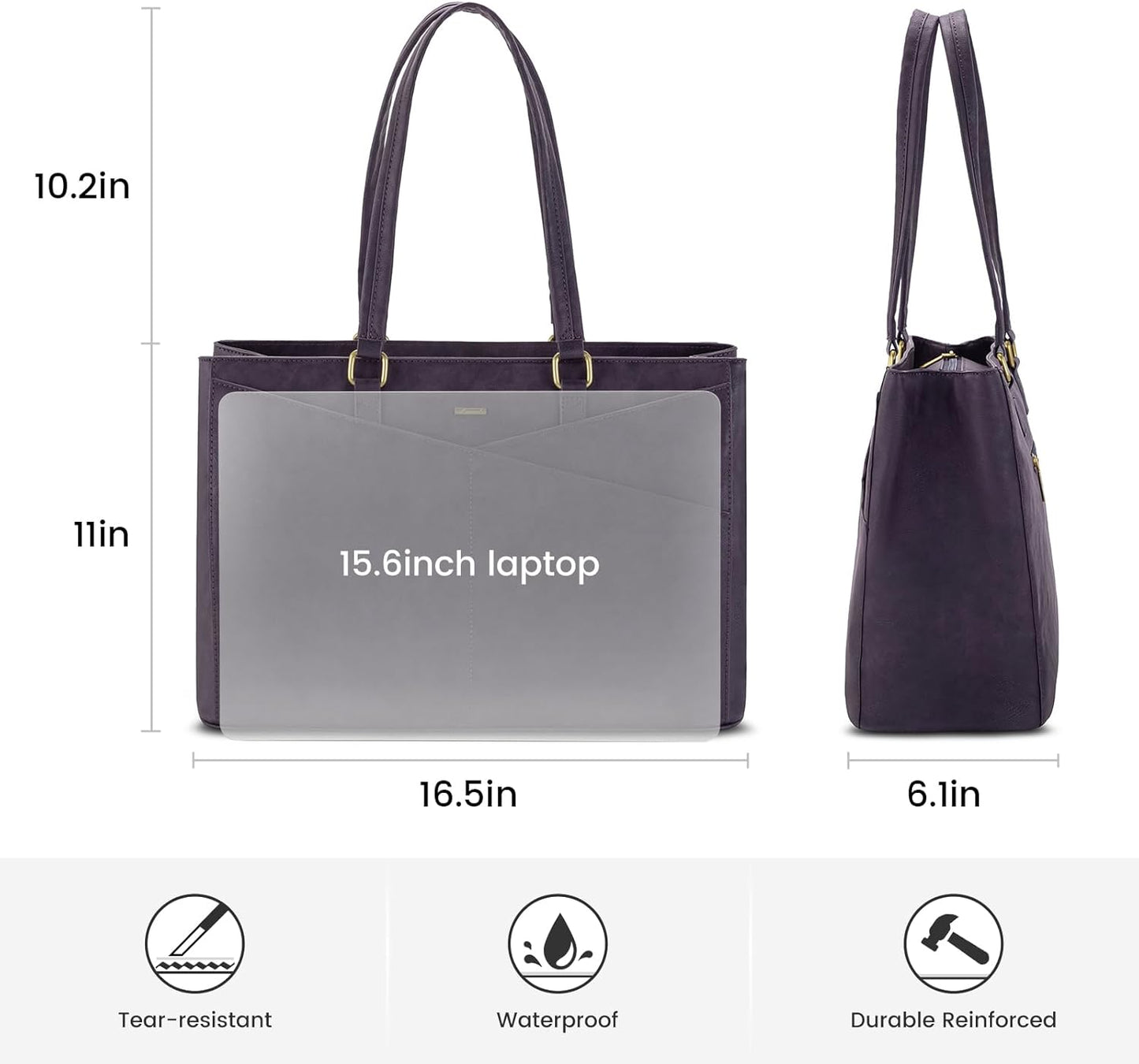 LOVEVOOK Laptop Bag for Women 15.6 Inch Tote Bags Waterproof Leather Briefcase Computer Women Business Office Work Bag, Vintage Purple