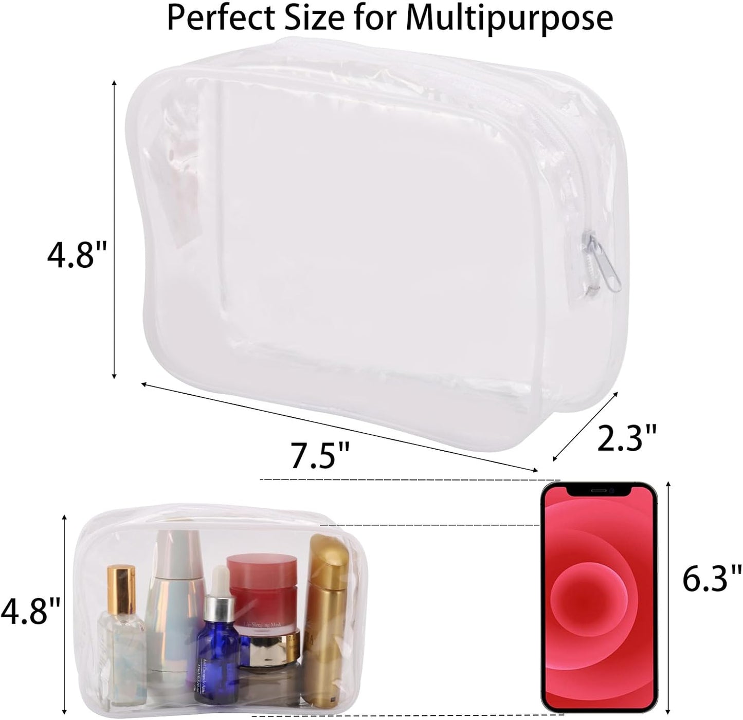 Tbestmax 20 Pack Clear Cosmetic Bags Makeup Bags Portable Waterproof Travel Toiletry Bags Organizer White, 7.5"x 4.8"x 2.3"