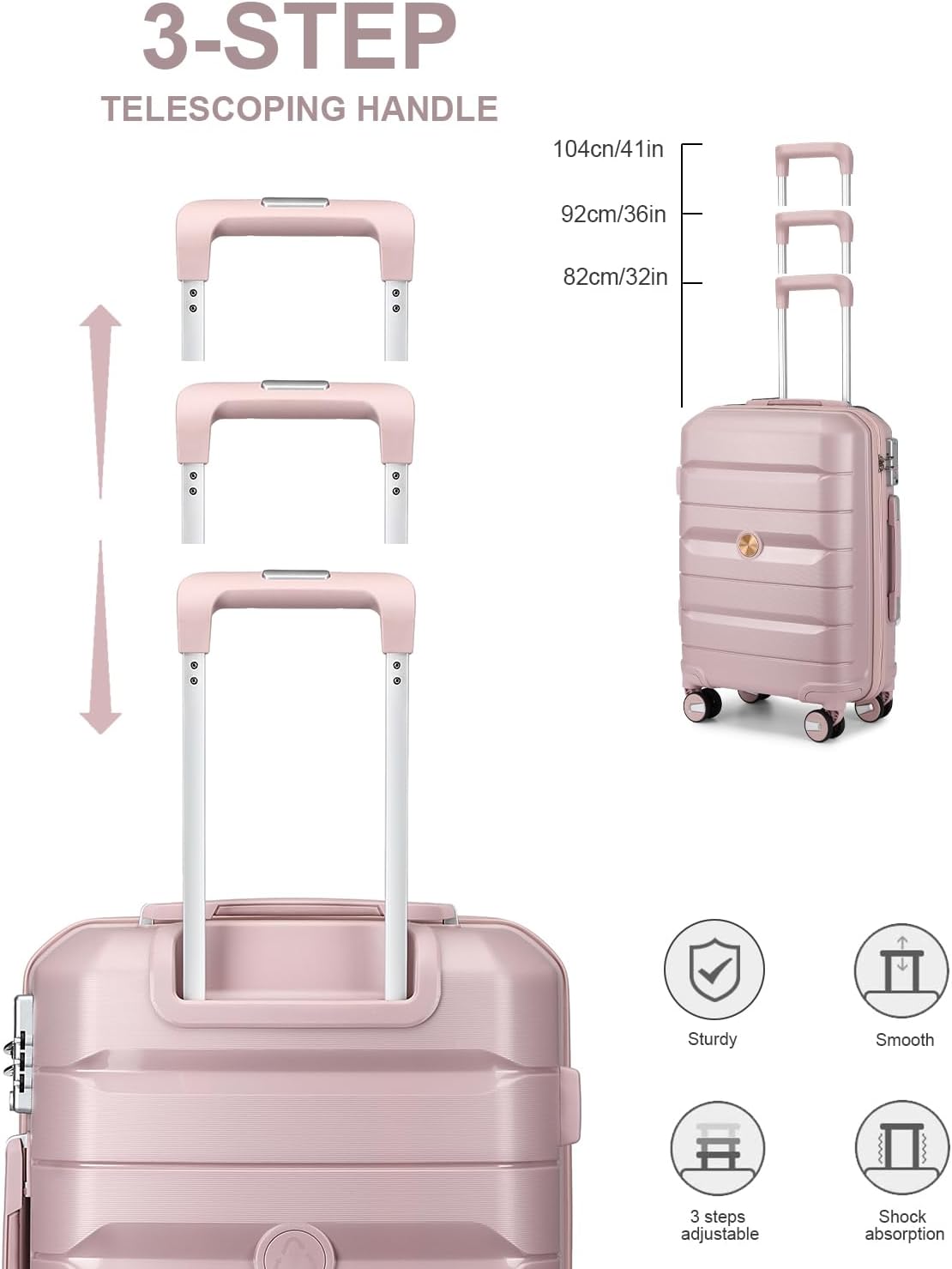 Somago 28 Inch Luggage With Spinner Wheels Hard Shell Polypropylene Suitcase with TSA Lock and YKK Zipper,Nude Pink
