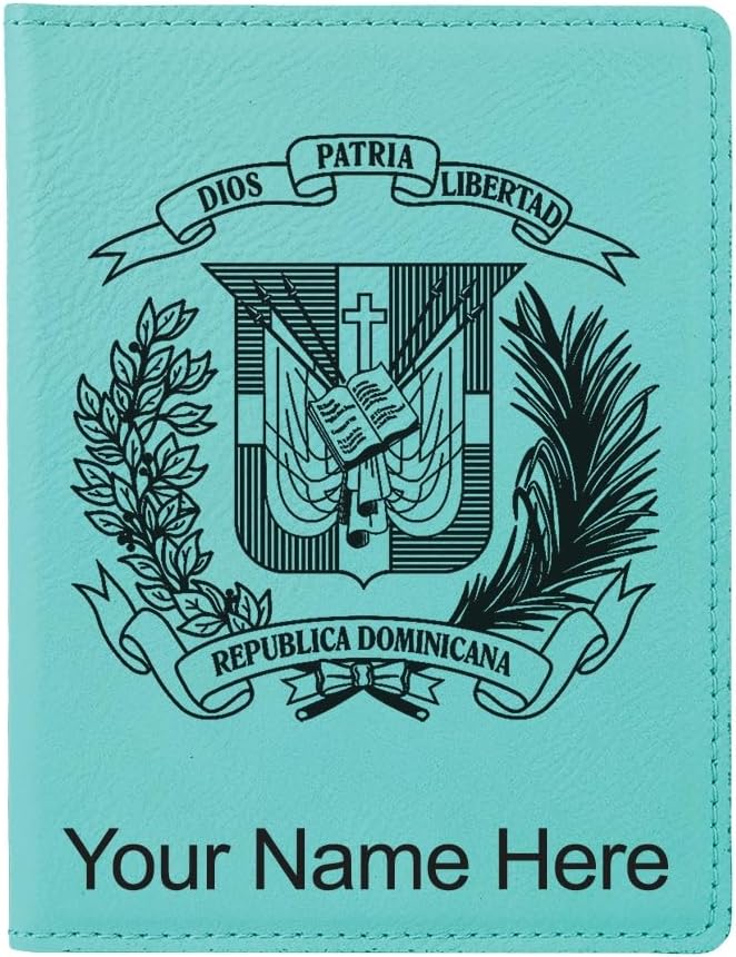 LaserGram Faux Leather Passport Holder, Coat of Arms Dominican Republic, Personalized Engraving Included (Teal)