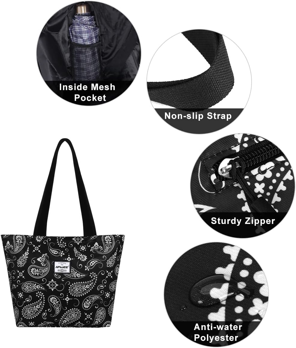 Tote Bag with Zipper for Women Inside Mesh Pocket Heavy Duty Casual Anti-water Cloth Travel Shoulder Handbag