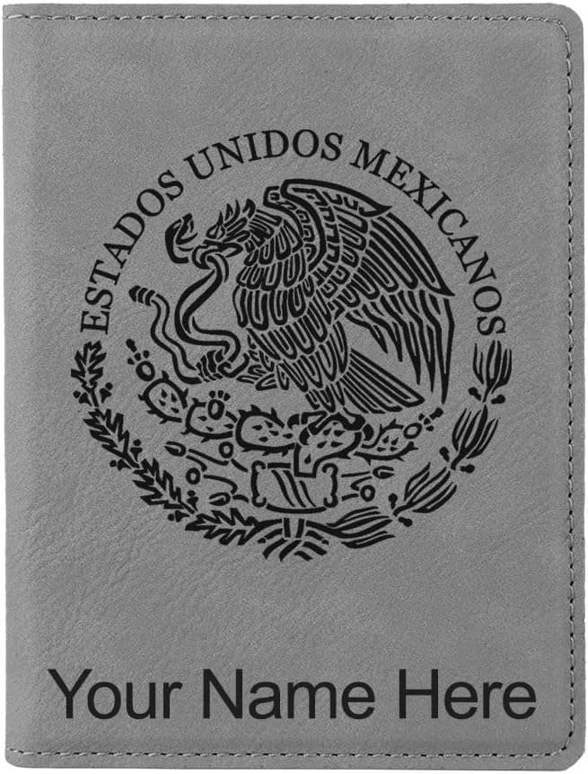 LaserGram Faux Leather Passport Holder, Flag of Mexico, Personalized Engraving Included (Gray)