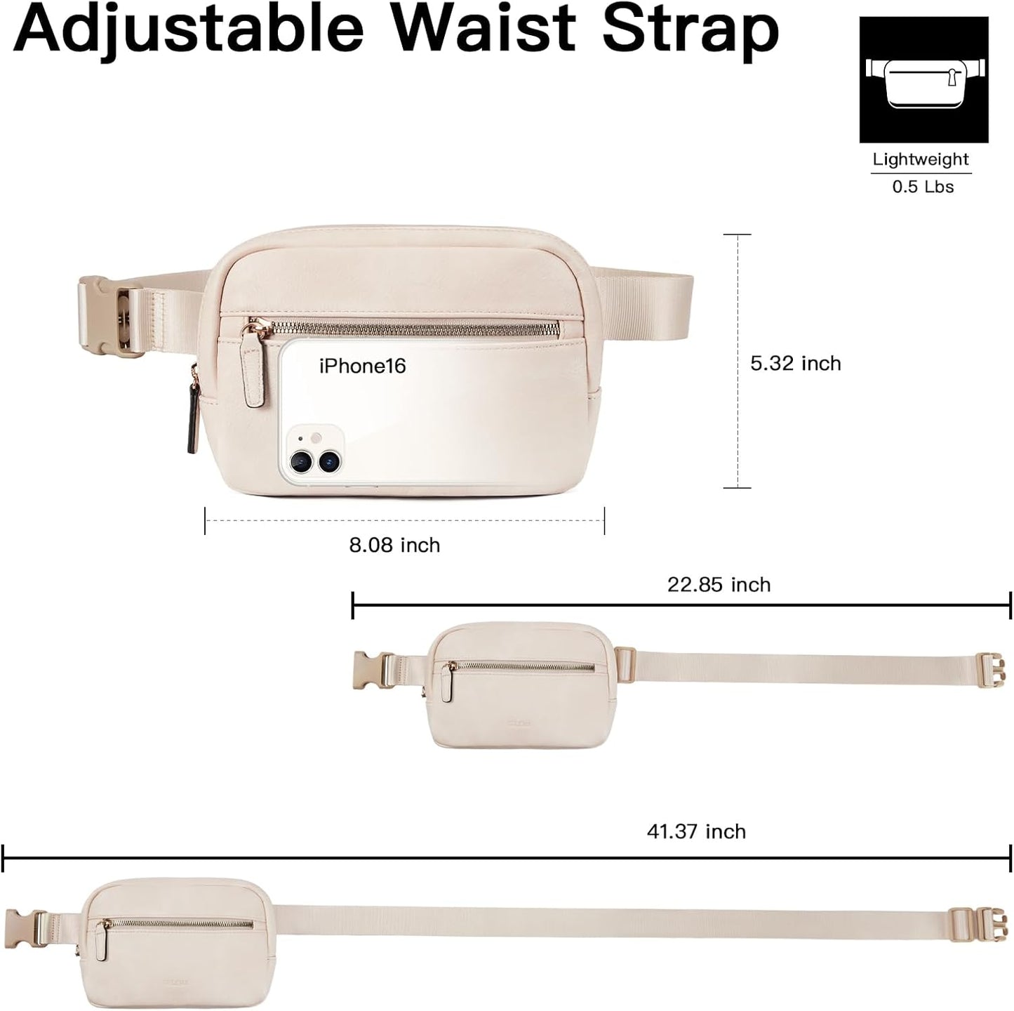 Telena Belt Bag for Women PU Leather Fanny Pack Crossbody Waist Bags with Adjustable Strap Nude