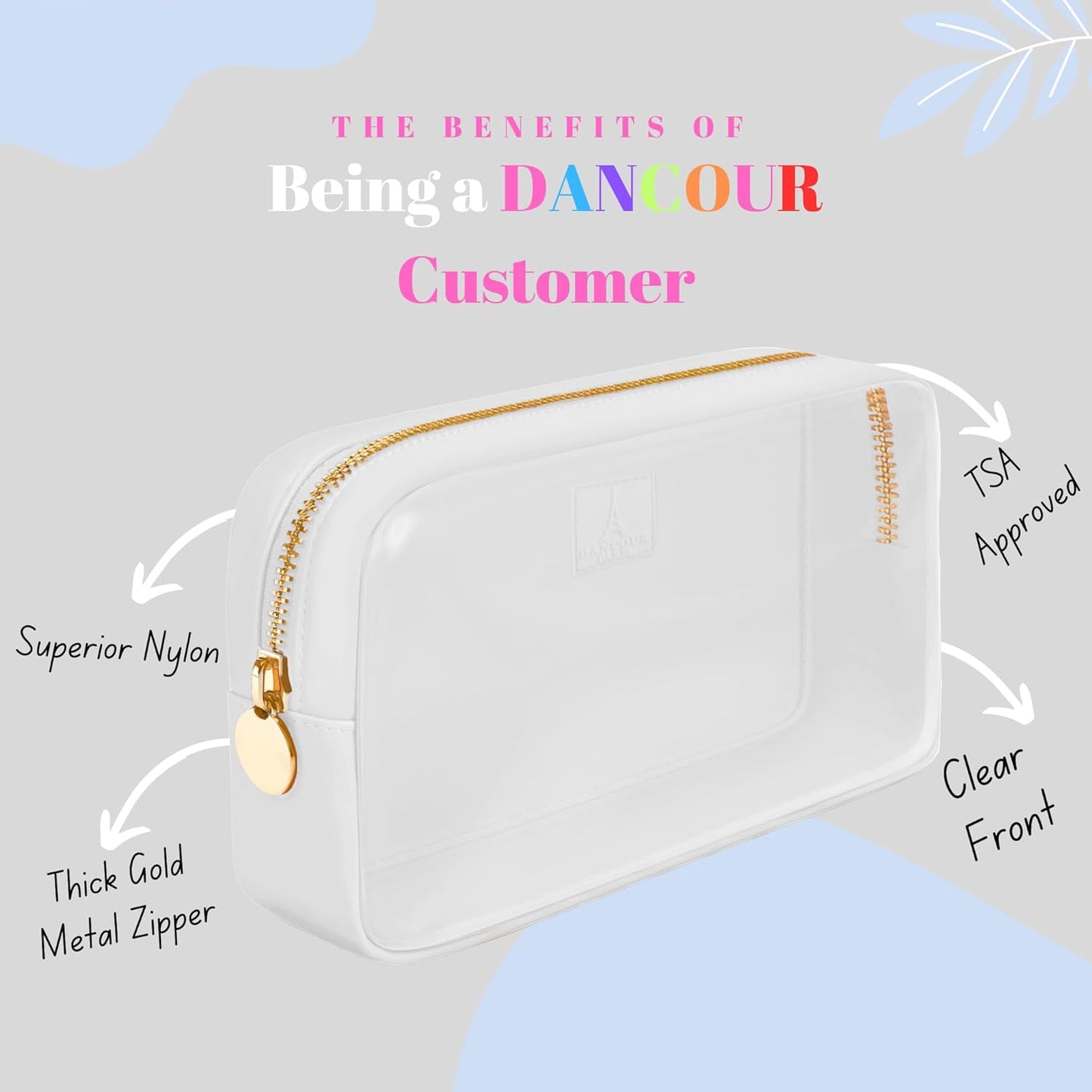 DANCOUR Small Clear Makeup Bag – Mini Pouch for Purse, White Cosmetic Travel Case, Compact Clear Cosmetic Bag, Mini Purse Pouch for Travel