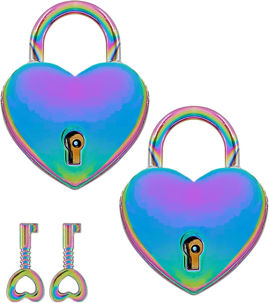 2 Pcs Colorful Padlocks Key Lock with Key, Mini Love Heart Head Luggage Locks, Modern Fashion Style