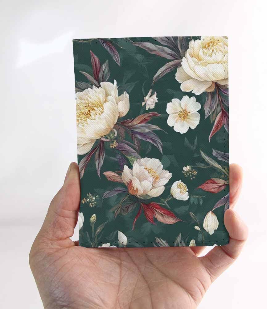 Peonies Passport Holder for Travel Floral Leaf Meadow Plants PU Leather Passport Cover Wallet Cute Passport Card Holder for Women and Men