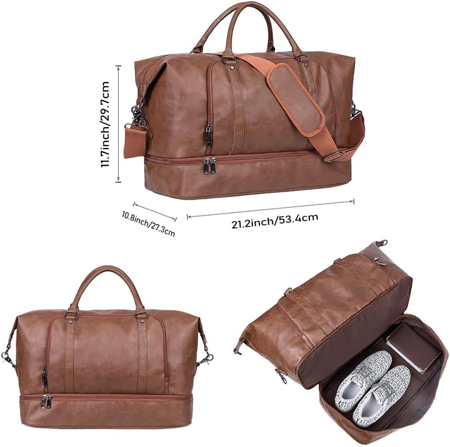 seyfocnia Travel Duffel Bags for Women,Weekender Overnight Bag with Shoe Pouch Large Carry On Bag Travel Tote Duffel Bag for Women (Brown)