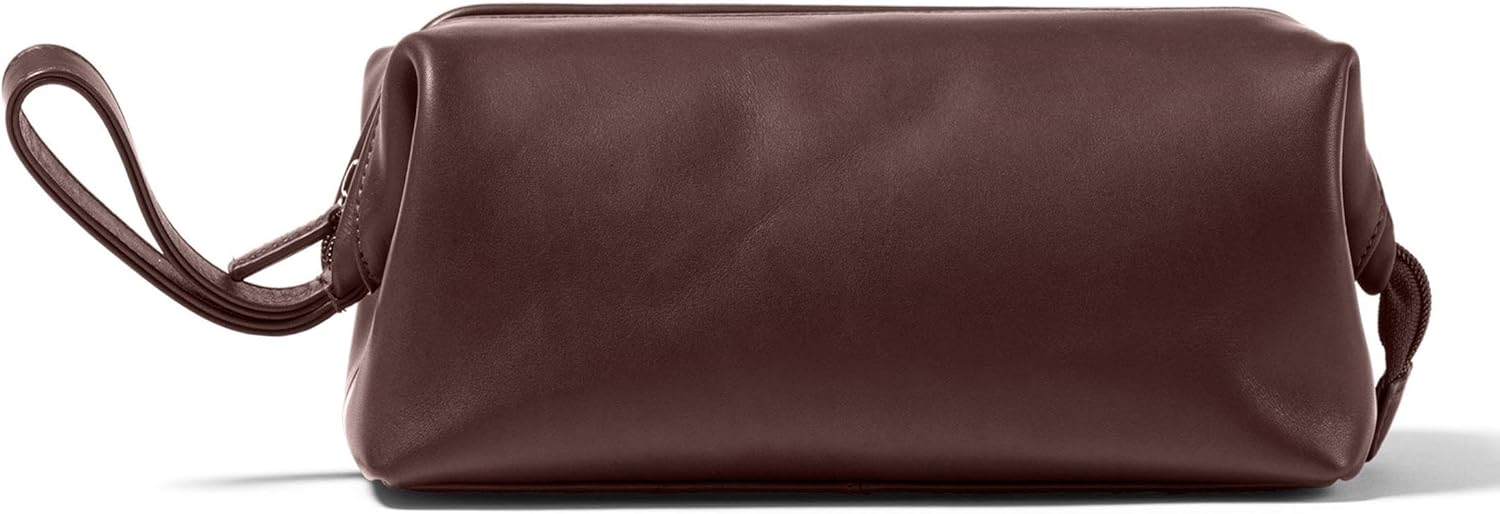 Leatherology Premium Mahogany Framed Toiletry Bag - Wide-mouth zippered opening, interior and