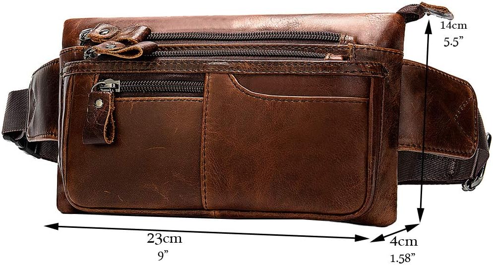 Hebetag Leather Waist Bag Fanny Pack for Men Women Travel Outdoor Sports Hiking Running Hip Bum Belt Slim Cell Phone Purse Wallet Thigh Pouch (Brown)