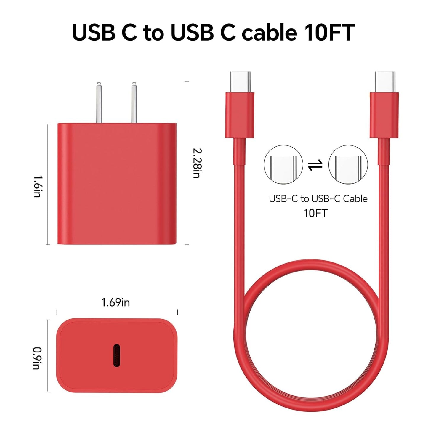 Compatible with iPhone16/15 Charger Fast Charging, 3 Pack 20W USB C Colorful Charger Block with 10 FT USB-C to C Cable for Phone16 15 Pro/Plus/Pro Max,Pad Pro 12.9/11 inch,Pad Air 5th-Blue/Pink/Red