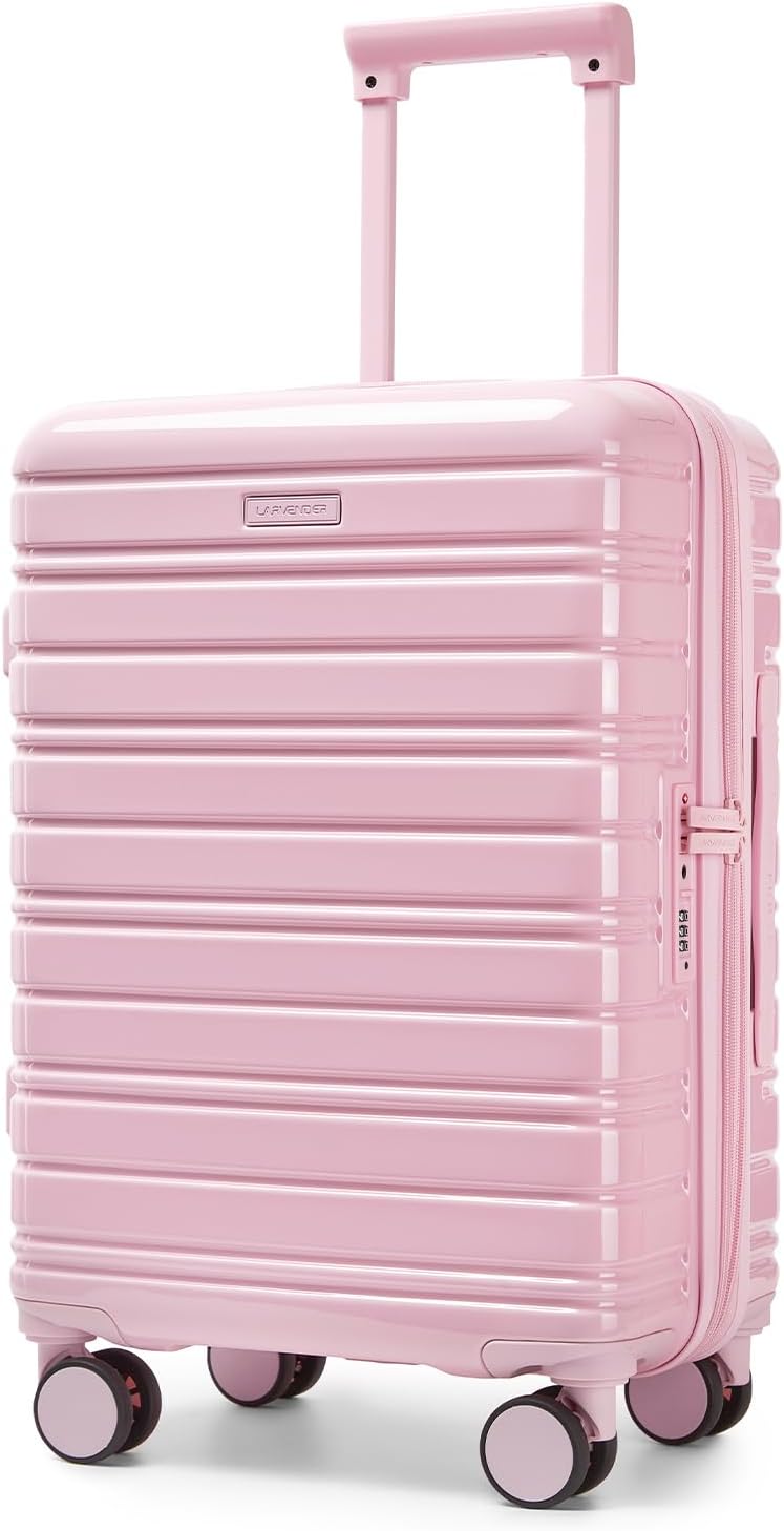 LARVENDER Carry On Luggage 22x14x9 Airline Approved, 20 Inch Expandable PC+ABS Hardside Suitcase Carry On Luggage with Spinner Wheels TSA Lock for Women Men (Pink)