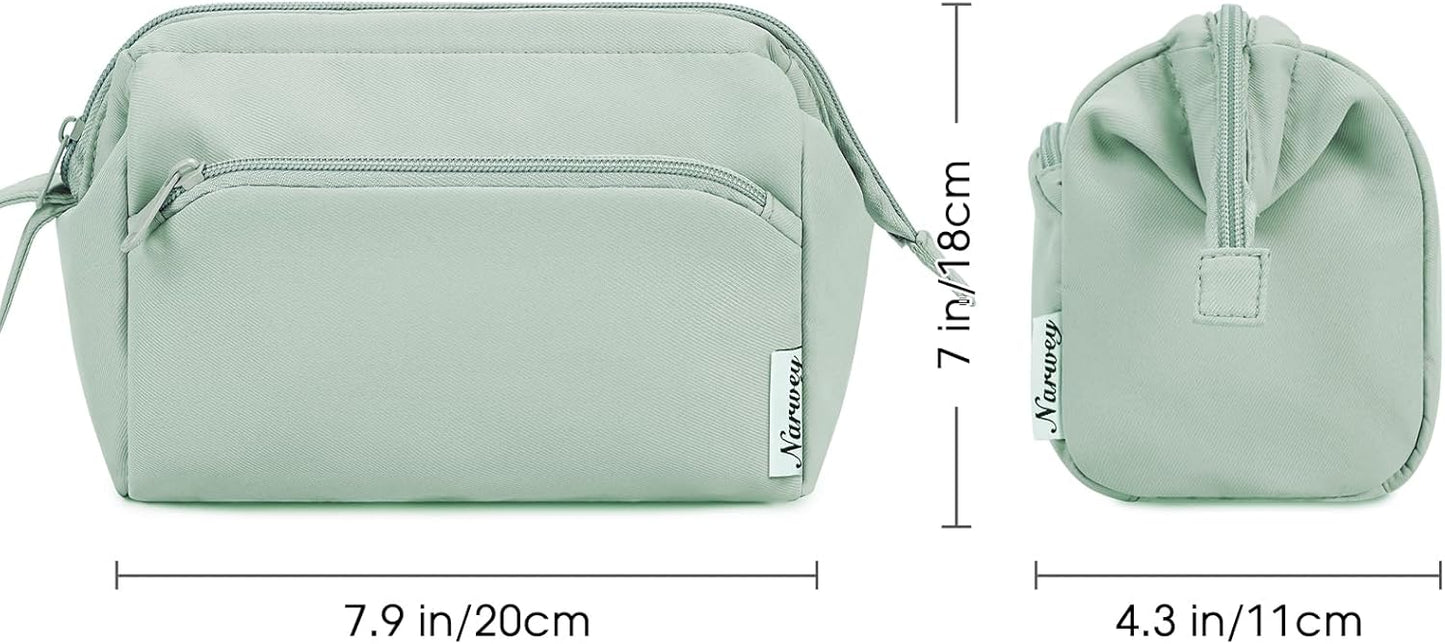 Narwey Wide-open Makeup Bag Women Girls, Travel Toiletry Bag for Women Cosmetic Bag Organizer Make up Bag with Compartments Toiletries Medicine Bag (Mint Green)