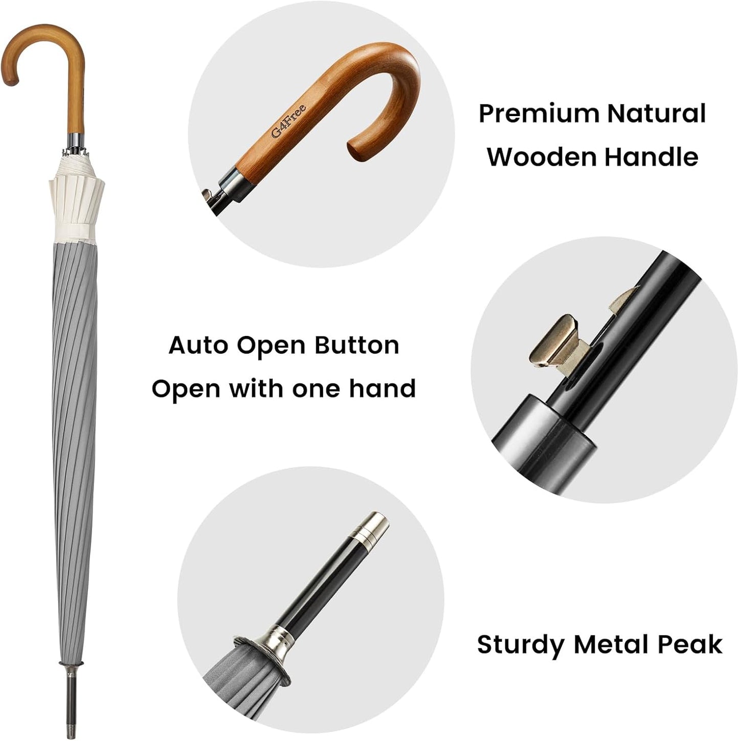 G4Free 54 Inch Large Windproof Umbrella for 2 Persons, 16 Ribs Auto Open Classic Wooden J Handle Cane Stick Golf Rain Umbrellas for Men Women Travel 120cm