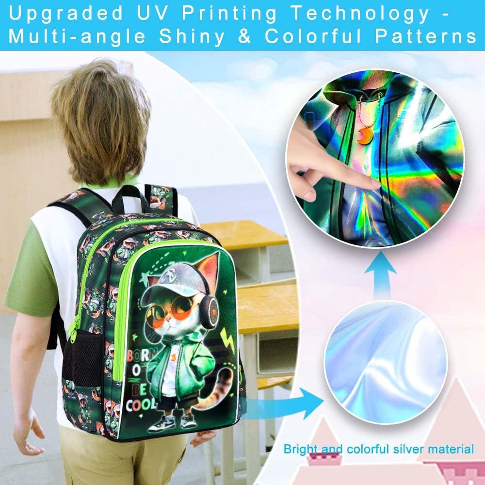 3PCS Dinosaur Backpack for Boys, 16 Inch Kids Water Resistant Preschool Elementary Kindergarten Bookbags and Lunch Box