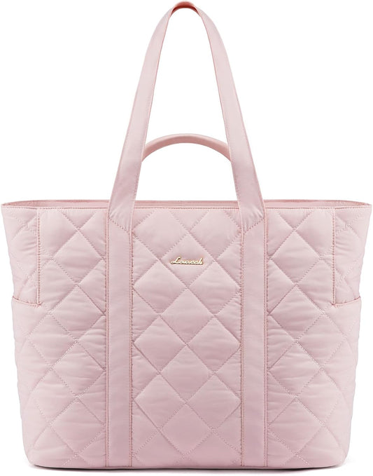 LOVEVOOK Laptop Tote Bag for Women,Quilted Puffer Laptop Bag Purse Computer Travel Work Tote Bags for Women with Zipper