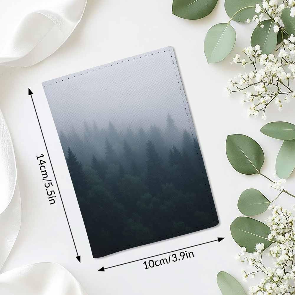 Trees Passport Holder for Travel Fog Woodland Jungle PU Leather Passport Cover Wallet Cute Passport Card Holder for Women and Men