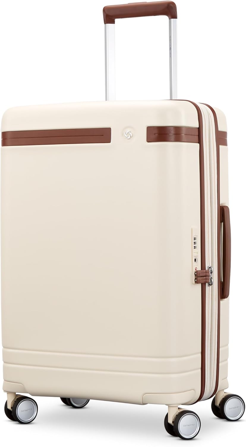 Virtuosa Hardside 21 Inch Carry On Luggage - Airline Approved with 360° Spinner Wheels, RightHeight™ Adjustable Handle - Zippered WetPak™ - TSA Lock - Expandable Light Polycarbonate Shell - Off White
