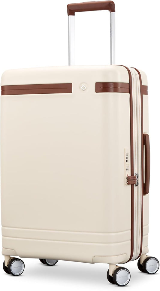 Virtuosa Hardside 21 Inch Carry On Luggage - Airline Approved with 360° Spinner Wheels, RightHeight™ Adjustable Handle - Zippered WetPak™ - TSA Lock - Expandable Light Polycarbonate Shell - Off White