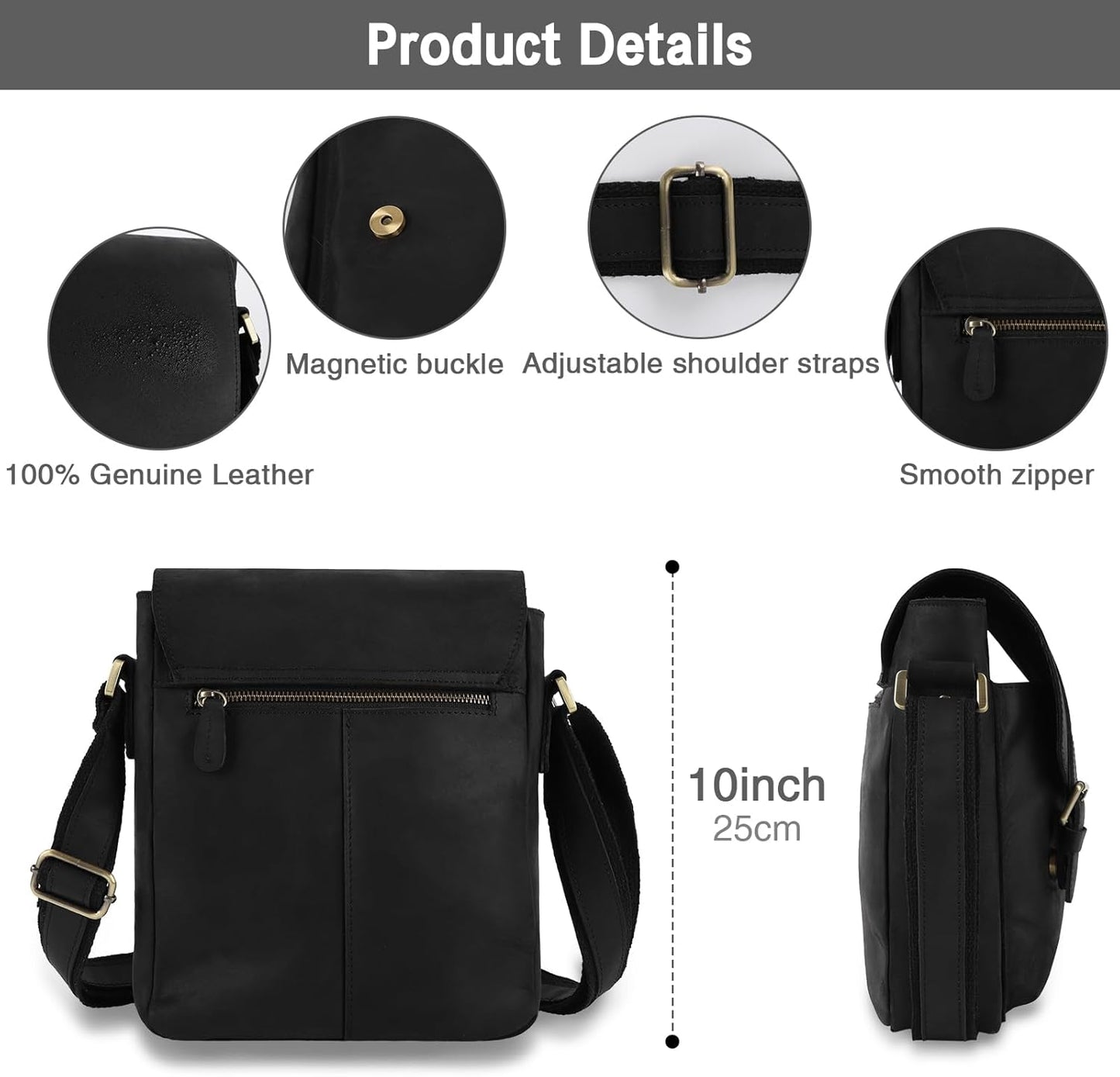 Jack&Chris Leather Messenger Bag for Men, Man Purse Crossbody Bags for Work Business
