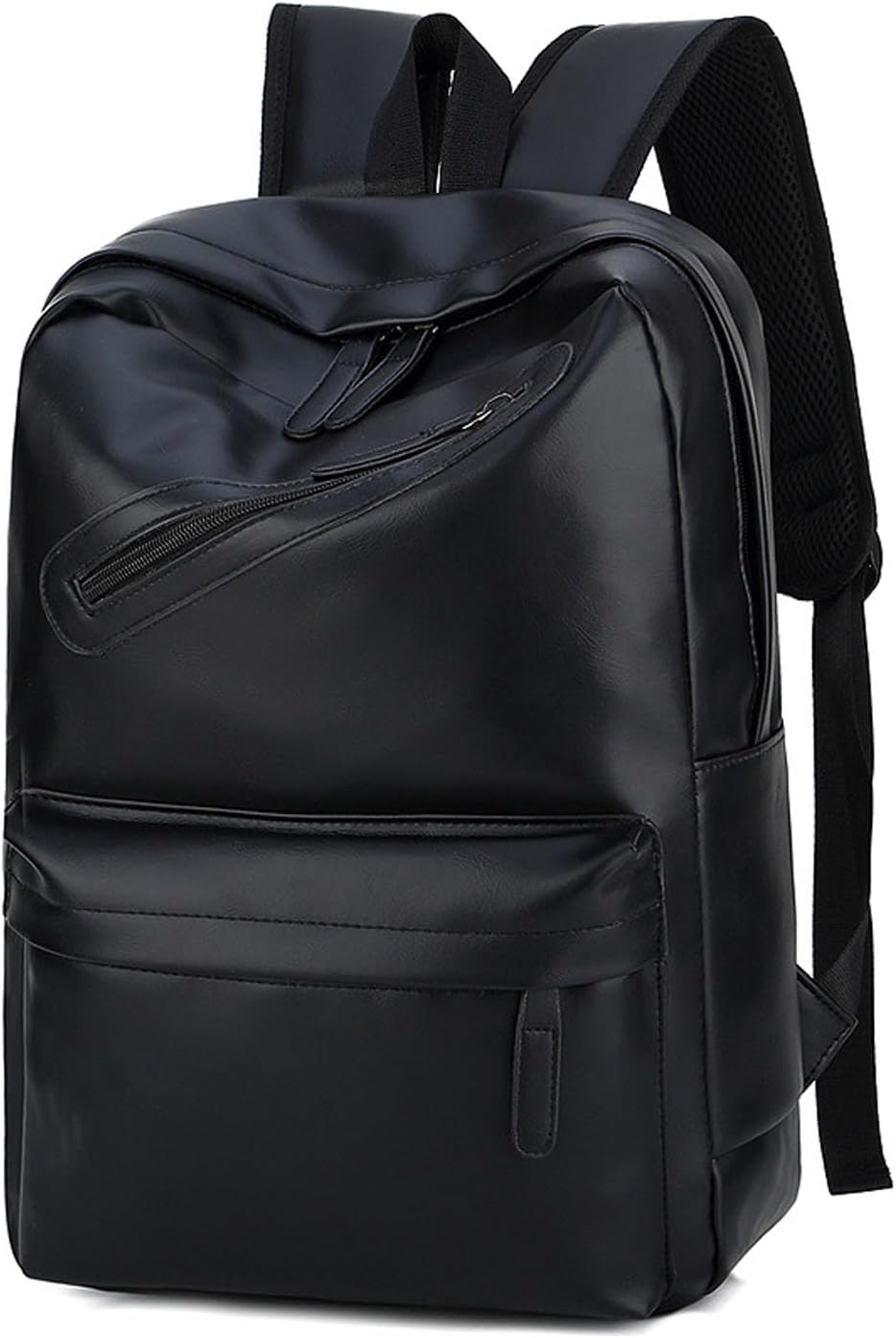Mens Leather 16.1 inch Laptop Bag Travel Casual Computer Backpack College Business Work Shoulder Bags Waterproof (Black)