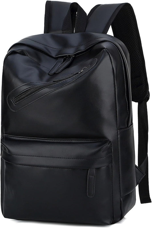 Mens Leather 16.1 inch Laptop Bag Travel Casual Computer Backpack College Business Work Shoulder Bags Waterproof (Black)
