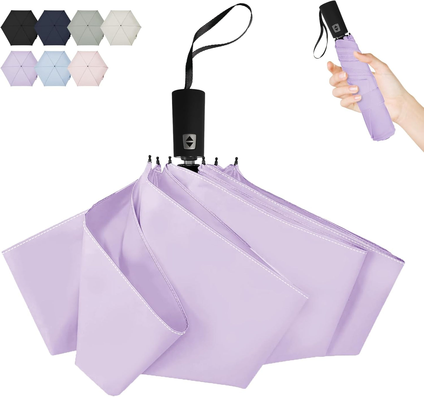 Compact Travel Umbrella, Easy Folding Auto Open/Close Umbrellas for Rain & Sun, Lightweight Portable Small for Backpack Car, less force to close for Women Men Kids, TSA Approved