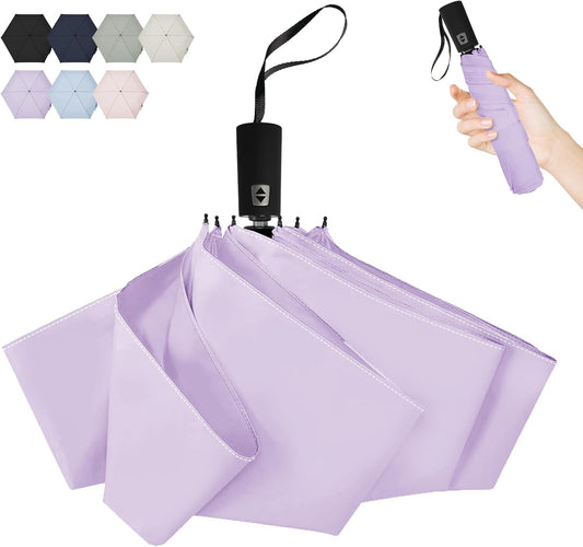 Compact Travel Umbrella, Easy Folding Auto Open/Close Umbrellas for Rain & Sun, Lightweight Portable Small for Backpack Car, less force to close for Women Men Kids, TSA Approved