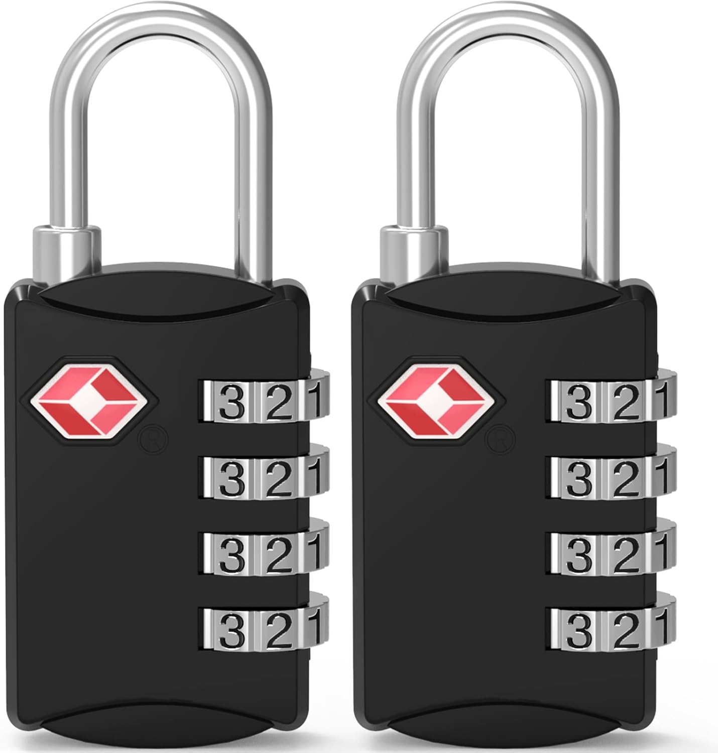 Diyife TSA Luggage Locks, [New Version] 2 Pack 4 Digit Outdoor Waterproof Padlock, Combination Lock for Backpack, Locker, Gate, Toolbox, High-Strength Zinc Alloy Steel - Black