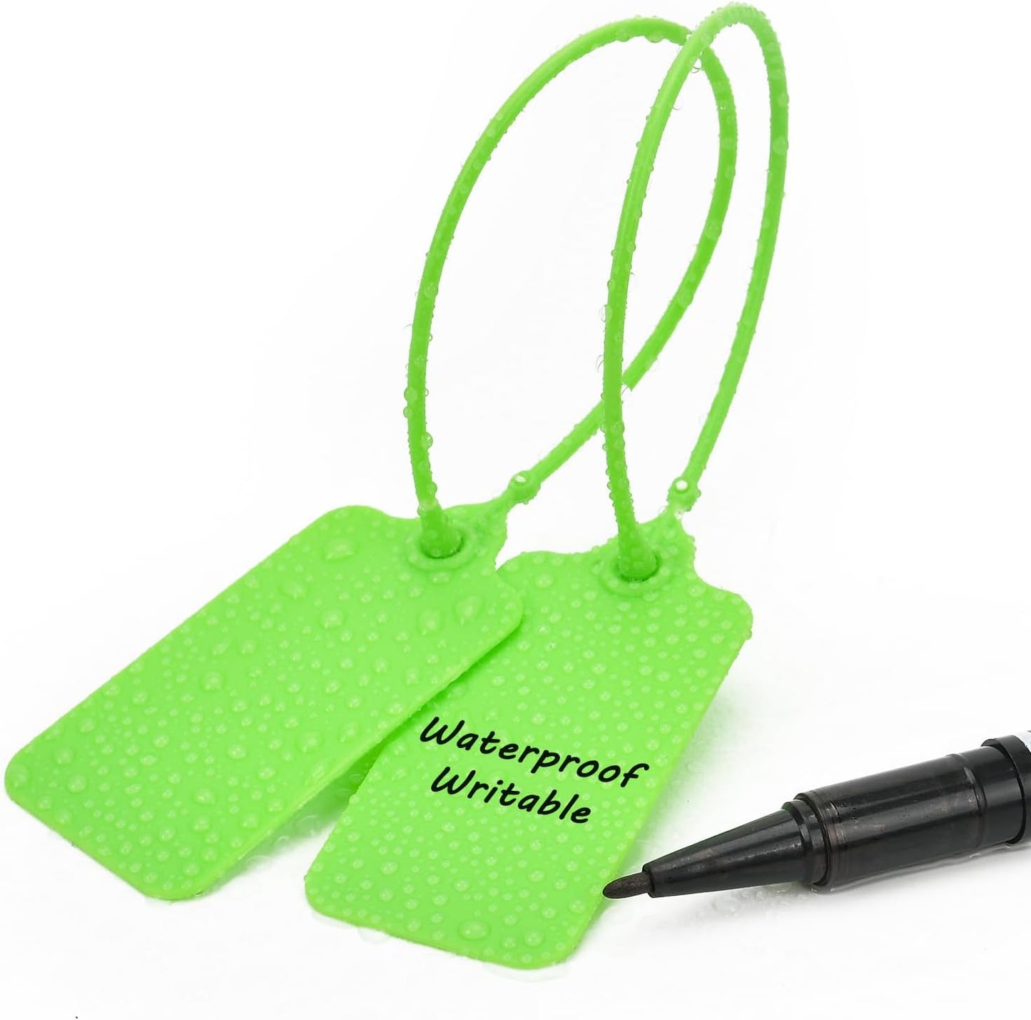 50pcs Luggage Tags Plastic Seals Shipping Label Logistics Use Sign Tie, Sealing Storage Multi Purpose Name ID Tag with Marker for Backpack, Schoolbag, Car Key (Green)