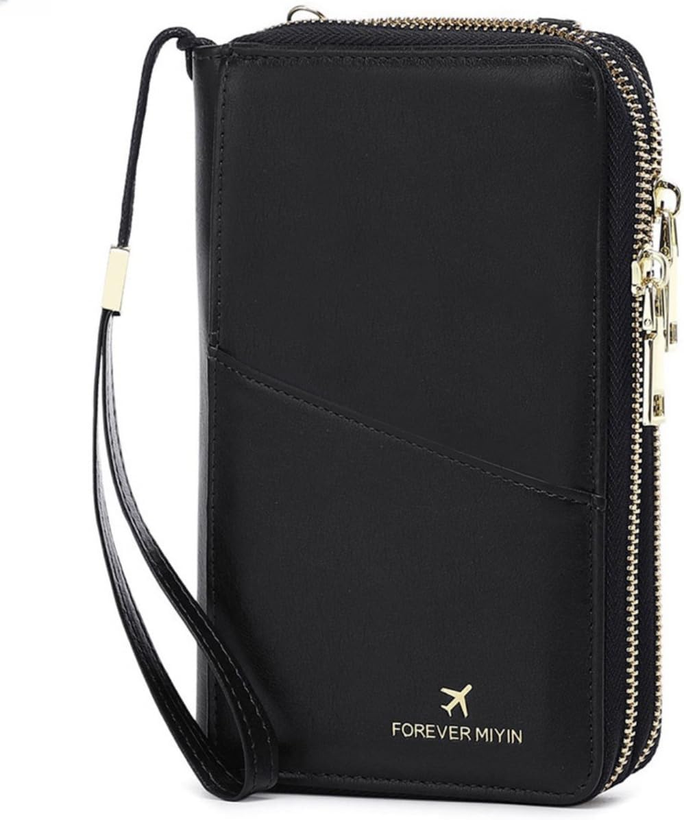US-B Passport Wallet, RFID Blocking Passport Holder Large Capacity, Lightweight PU Document Organizer for Women (Black)
