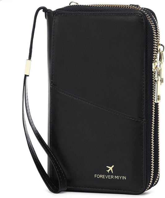 US-B Passport Wallet, RFID Blocking Passport Holder Large Capacity, Lightweight PU Document Organizer for Women (Black)