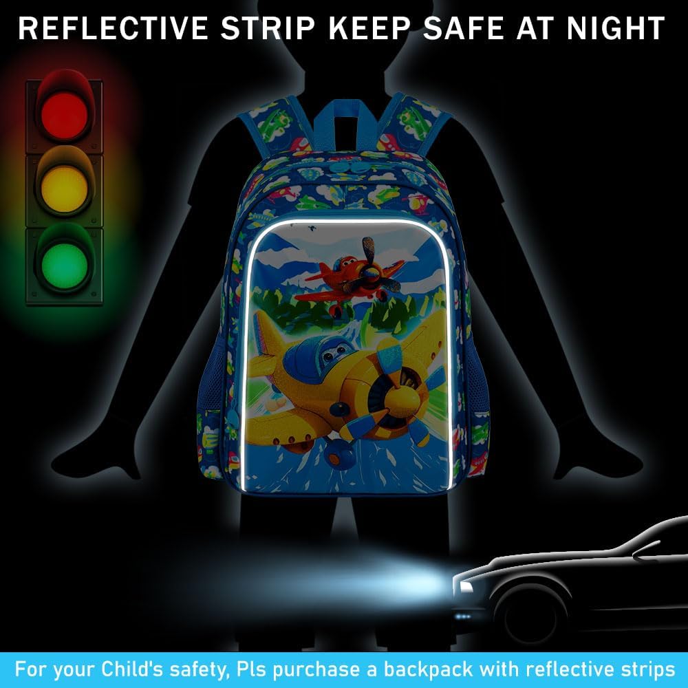 3PCS Boys Airplane Backpack, Water Resistant Kids Backpack Set with Lunch Box, Cute School Bag for Preschool Toddler