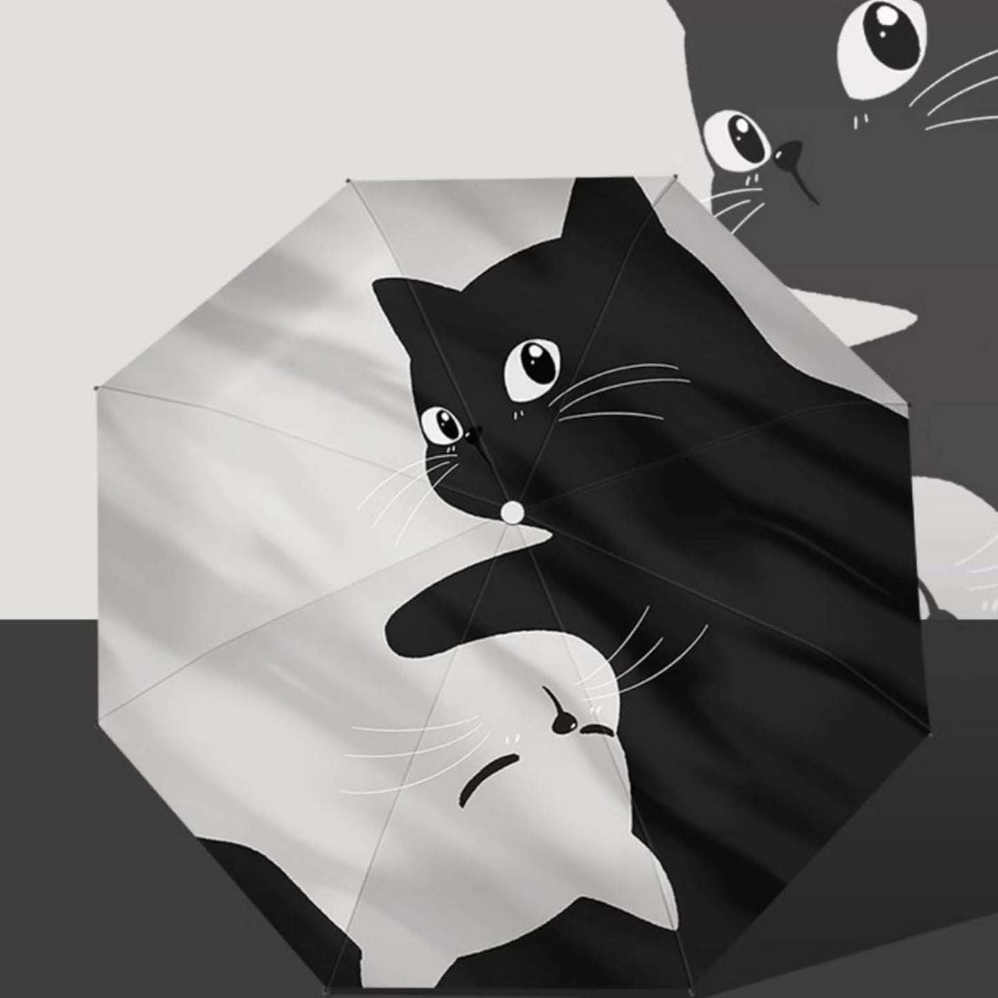 Compact Cat Umbrella - Automatic Folding, Dual-Use Rain and Sun Protection, Black Coating Anti-UV, Windproof, Lightweight, Portable Travel Companion for Men and Women