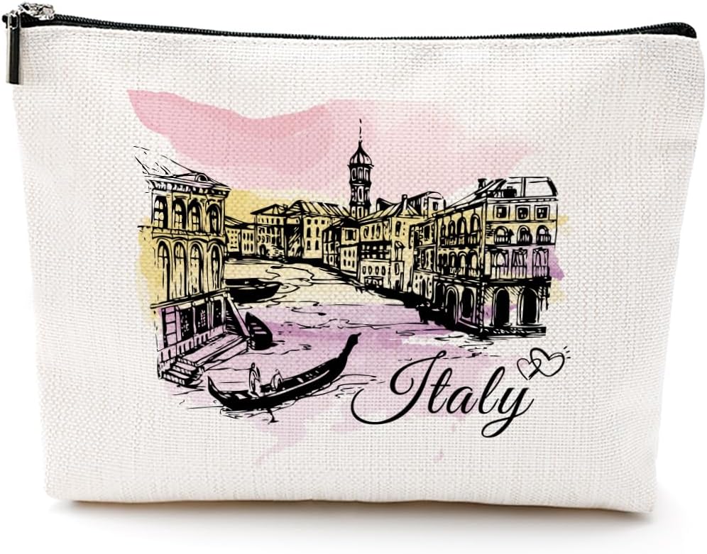 Watercolor Italy Gifts Makeup Bag Cosmetic Bag Italy Souvenirs Funny Italian Italy Travel Birthday Bachelorette Girls Trip Friendship Gifts for Italians Lovers Women TeensSister Bridesmaid Graduation