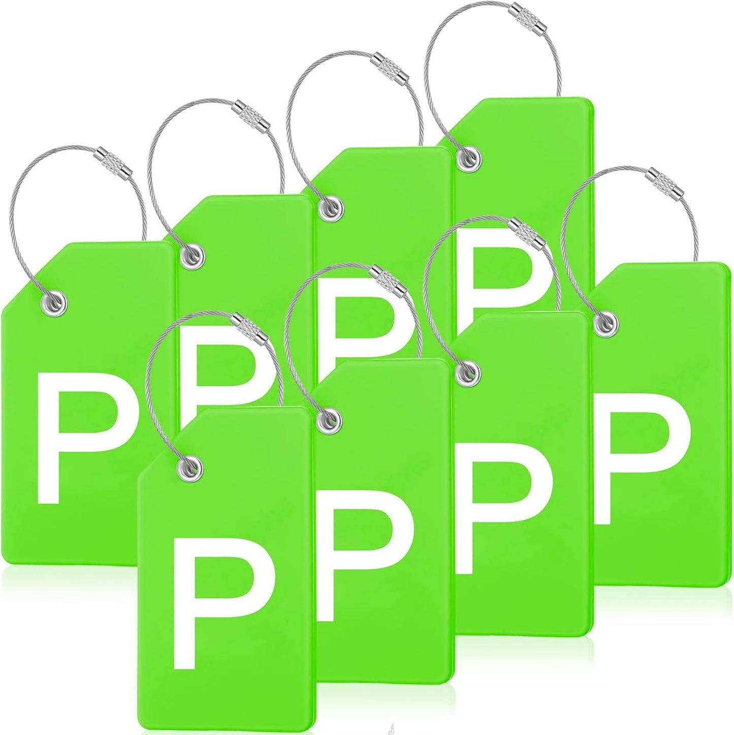 8 Pcs Initial Letter A-Z Luggage Tags Silicone Suitcase Instrument Tag with Name Card and Stainless Steel Loop(Letter P,Green)