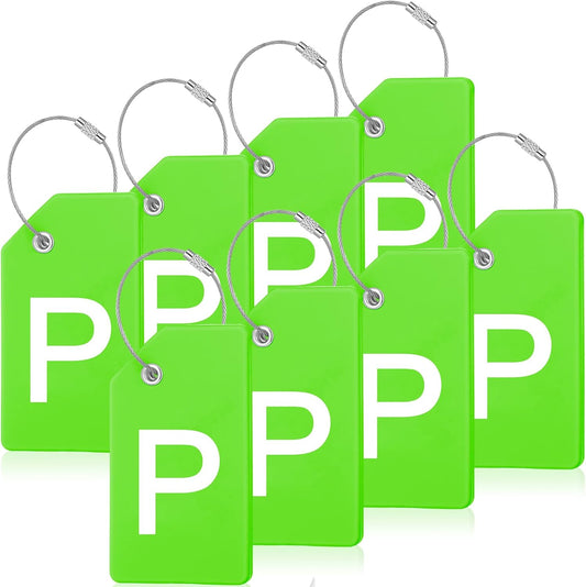 8 Pcs Initial Letter A-Z Luggage Tags Silicone Suitcase Instrument Tag with Name Card and Stainless Steel Loop(Letter P,Green)